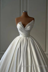 Charmeuse Sleeveless White Wedding Dresses With Beading Off Shoulder Elegant Floor Length