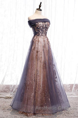 Charming A-Line Tulle Long Off Shoulder Party Dresses, Evening Prom Dresses