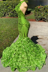 Charming Long Mermaid Halter Satin Lace Backless Evening Prom Dresses