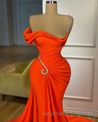 Charming One-should Sleeveless Mermaid Evening Prom Dresses With Ruffles Long