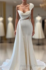 Charming One Shoulder Mermaid Sleeveless Asymmetrical Stretch Satin Evening Prom Dresses