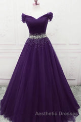 Charming Sequins Off Shoulder Dark Purple Long Evening Prom Dresses, Off the Shoulder Dark Purple Formal Evening Dresses