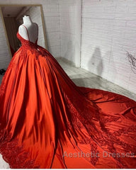 Charming Spaghetti Straps V Neck Aline Wedding Dresses Orange Floral Appliques