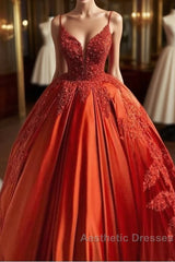 Charming Spaghetti Straps V Neck Aline Wedding Dresses Orange Floral Appliques