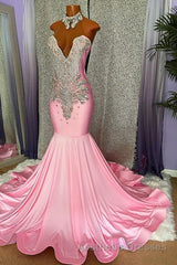 Chic High-neck Sleeveless Mermaid Evening Prom Dresses With Beading