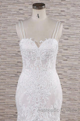 Chic Long Mermaid Sweetheart Spaghetti Strap Appliques Lace Wedding Dresses