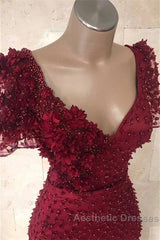 Chic V-neck Flower(s) Mermaid Evening Prom Dresses
