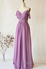 Chiffon Dusty Purple Wedding Guest Dresses Straps Long Bridesmaid Dresses