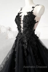 Classic Black Lace Tulle Long Evening Prom Dresses Black Evening Dresses