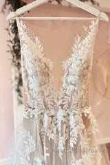 Classy Long A-line Tulle Appliques Lace Wedding Dresses