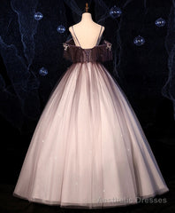 Coffee One Shoulder Tulle Long Prom Gown, Coffee Tulle Formal Dress
