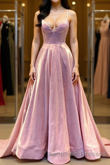 Custom Made V Neck Backless Pink Evening Prom Dresses, Backless Pink Formal Dresses, Simple Pink Evening Dresses