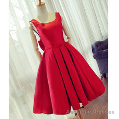 Cute Satin Bow Back Party Dresses, Red Short Homecoming Dresses