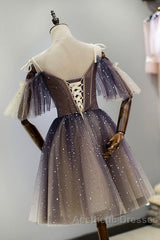 Cute Short Gradient Tulle Straps Homecoming Dresses, Short Evening Prom Dressess