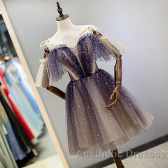 Cute Short Gradient Tulle Straps Homecoming Dresses, Short Evening Prom Dressess