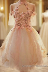 Cute Tulle Lace Applique Short Evening Prom Dresses, Cute Homecoming Dresses