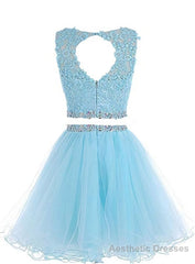 Cute Two Piece Tulle with Beadings Homecoming Dress, Lovely Formal Dress