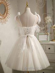 Cute white tulle lace short Evening Prom Dresses, white homecoming Dresses
