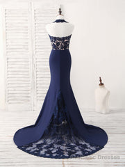 Dark Blue Lace Mermaid Long Prom Dress Mermaid Bridesmaid Dress