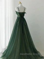 Dark Green Long Beaded A-Line Evening Dresses Party Dresses Evening Prom Dresses Formal Dresses December Wedding Guest Dresses