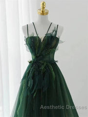 Dark Green Long Beaded A-Line Evening Dresses Party Dresses Evening Prom Dresses Formal Dresses December Wedding Guest Dresses
