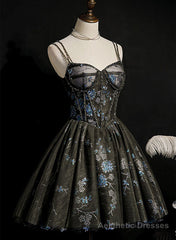 Dark Grey Sequins Lace Up Short Tulle Homecoming Dress, Grey Party Dress
