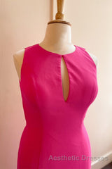 Hot Pink Mermaid Long Formal Dresses with Open Back