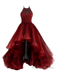 Organza With Beaded Bodice Halter High Low Prom Dress, Pageant Dress