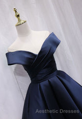 A-Line Satin Off the Shoulder Short Evening Prom Dresses, Mini Evening Prom Party Dresses