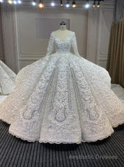 Dubai Handwork Beading Long Sleeve Beading Appliques Wedding Dress