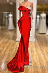 Strapless Red Mermaid Evening Prom Dresses With Beads