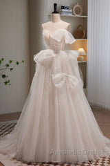 Elegant And Noble Ivory Sleeveless Off Shoulder Beaded Bow Evening Dresses Ivory Thin Shoulder Strap Off Back Strap Evening Prom Dresses