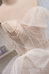 Elegant And Noble Ivory Sleeveless Off Shoulder Beaded Bow Evening Dresses Ivory Thin Shoulder Strap Off Back Strap Evening Prom Dresses