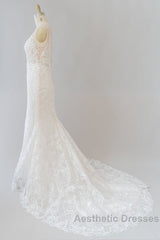 Elegant Appliques V-neck Sheath Wedding Dresses