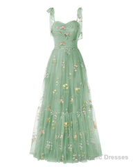 Elegant Embroidery Dark Green Prom Dresses Sweetheart Spaghetti Straps A Line Party Dress Long Simple Formal Dress