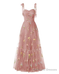 Elegant Embroidery Dusty Rose Prom Dresses Sweetheart Spaghetti Straps A Line Party Dress Long Simple Formal Dress