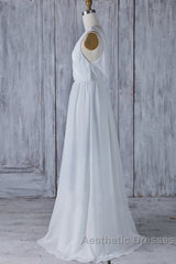 Elegant Long A-line Ruffle Lace Chiffon Wedding Dresses