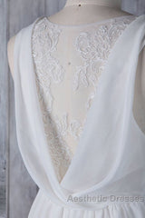 Elegant Long A-line Ruffle Lace Chiffon Wedding Dresses