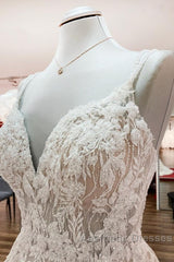 Elegant Long A-line V Neck Sleeveless Ruffles Backless Wedding Dresses