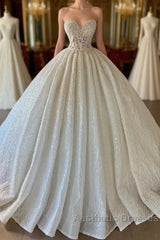 Elegant Long Ball Gown Sweetheart Sleeveless Sequined Tulle Lace Wedding Dresses