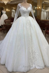 Elegant Long Ball Gown Sweetheart Tulle Wedding Dresses with Sleeves