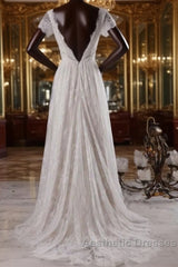 Elegant Short Sleeve A-line Lace Wedding Dresses