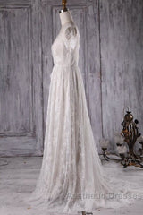 Elegant Short Sleeve A-line Lace Wedding Dresses