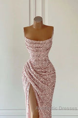 Elegant Strapless Mermaid Sequins Evening Prom Dresses Birthday Outfits