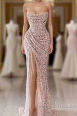 Elegant Strapless Mermaid Sequins Evening Prom Dresses Birthday Outfits