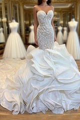 Elegant Sweetheart Lace Up Crystal Mermaid Wedding Dresses
