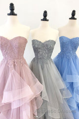 Elegant sweetheart tulle lace long Evening Prom Dresses tulle formal Dresses