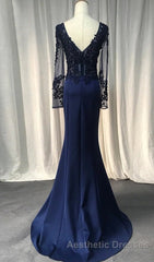 V-Neck Lace Top Mermaid Long Evening Prom Dresses