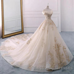 Embroidered Off-The-Shoulder Wedding Dresses