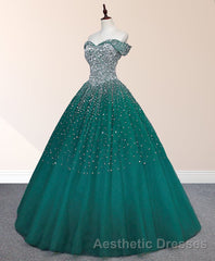 Emerald Green Sequin Evening Prom Dresses Beaded Quinceanera Dresses